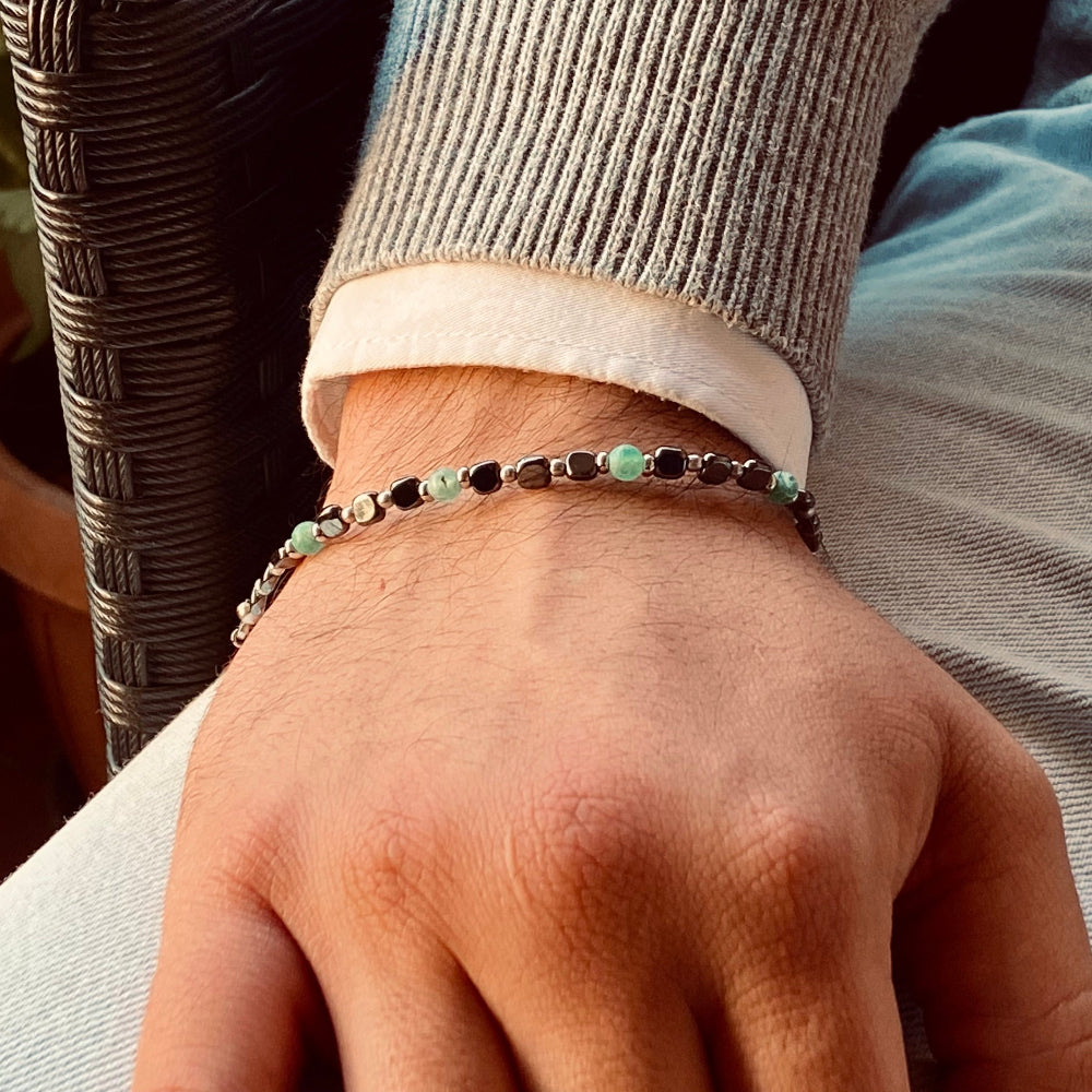 Bracciale Unisex indossato Ematite e Agata Verde