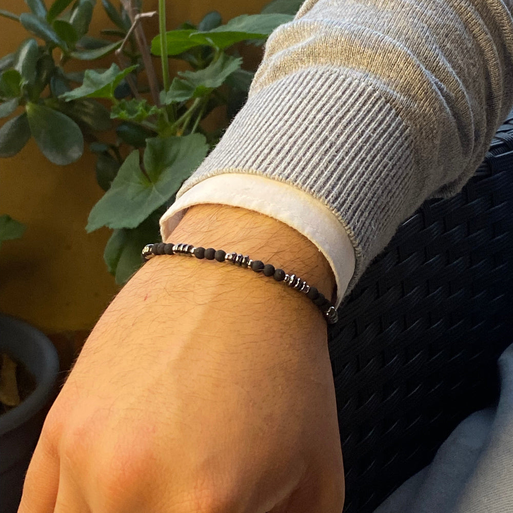 Bracciale indossato Unisex Pietre Laviche Nere Ematite