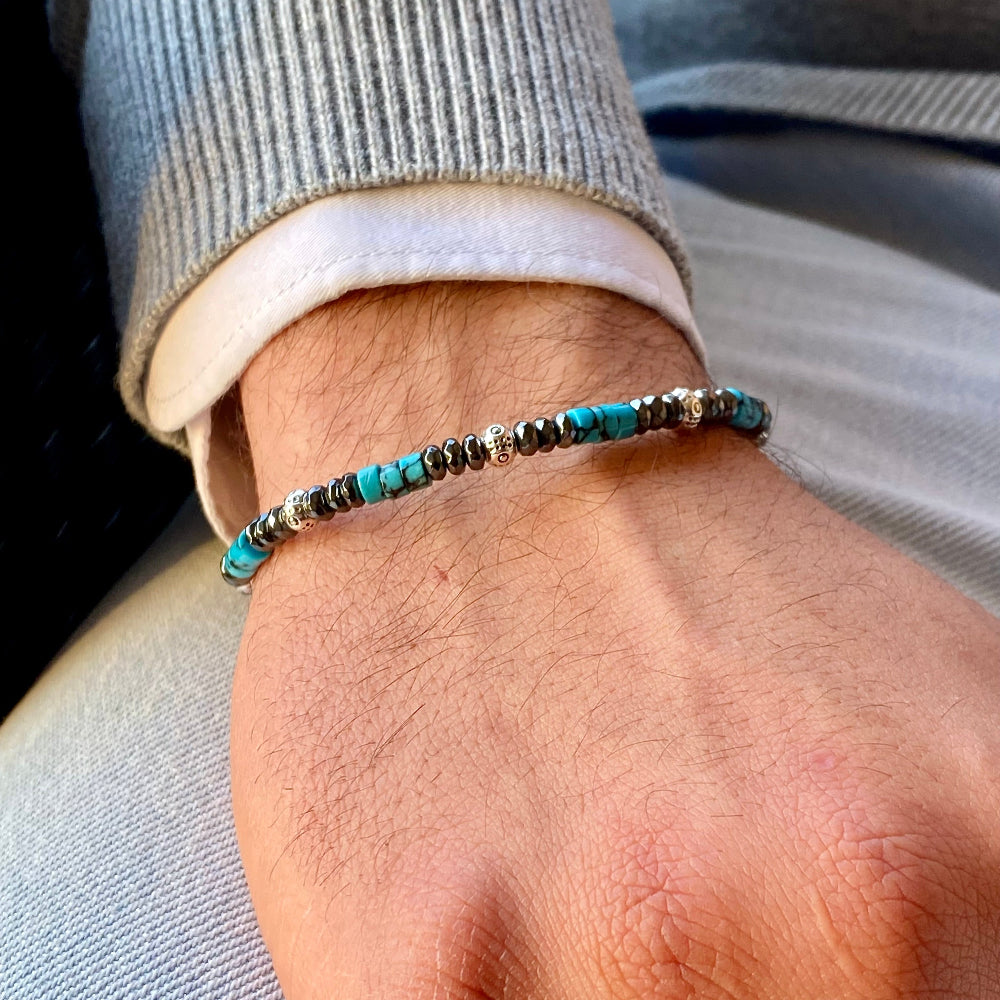 Bracciale Uomo Unisex indossato Ematite Turchese made in italy