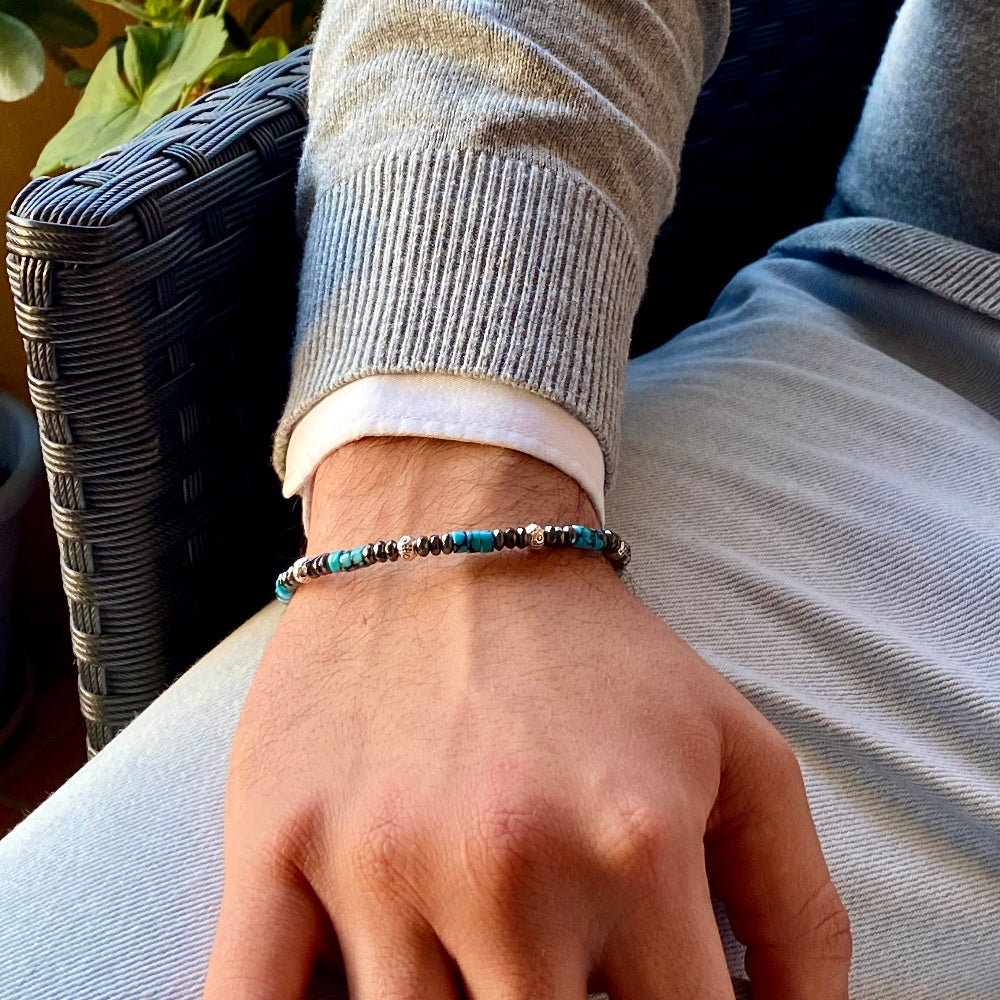 Bracciale Uomo Unisex Ematite Turchese indossato