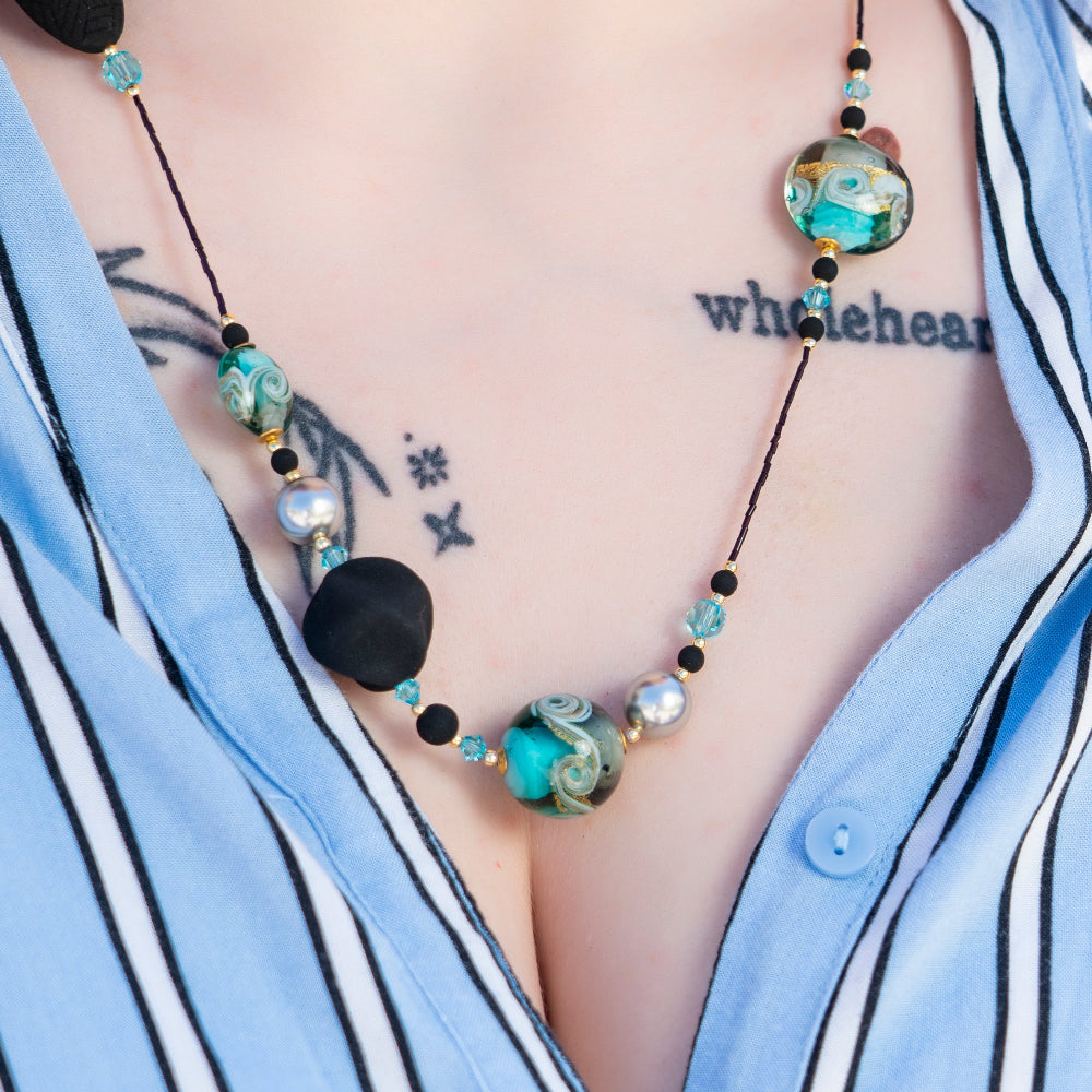 Collana Donna Vetro di Murano e Cristallo perlato