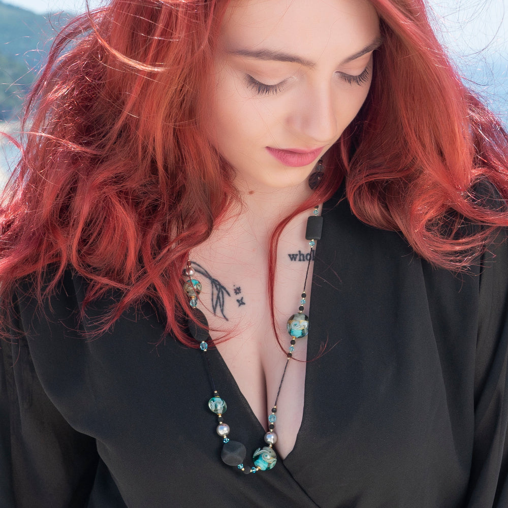 Collana Donna Vetro di Murano e Cristallo perlato