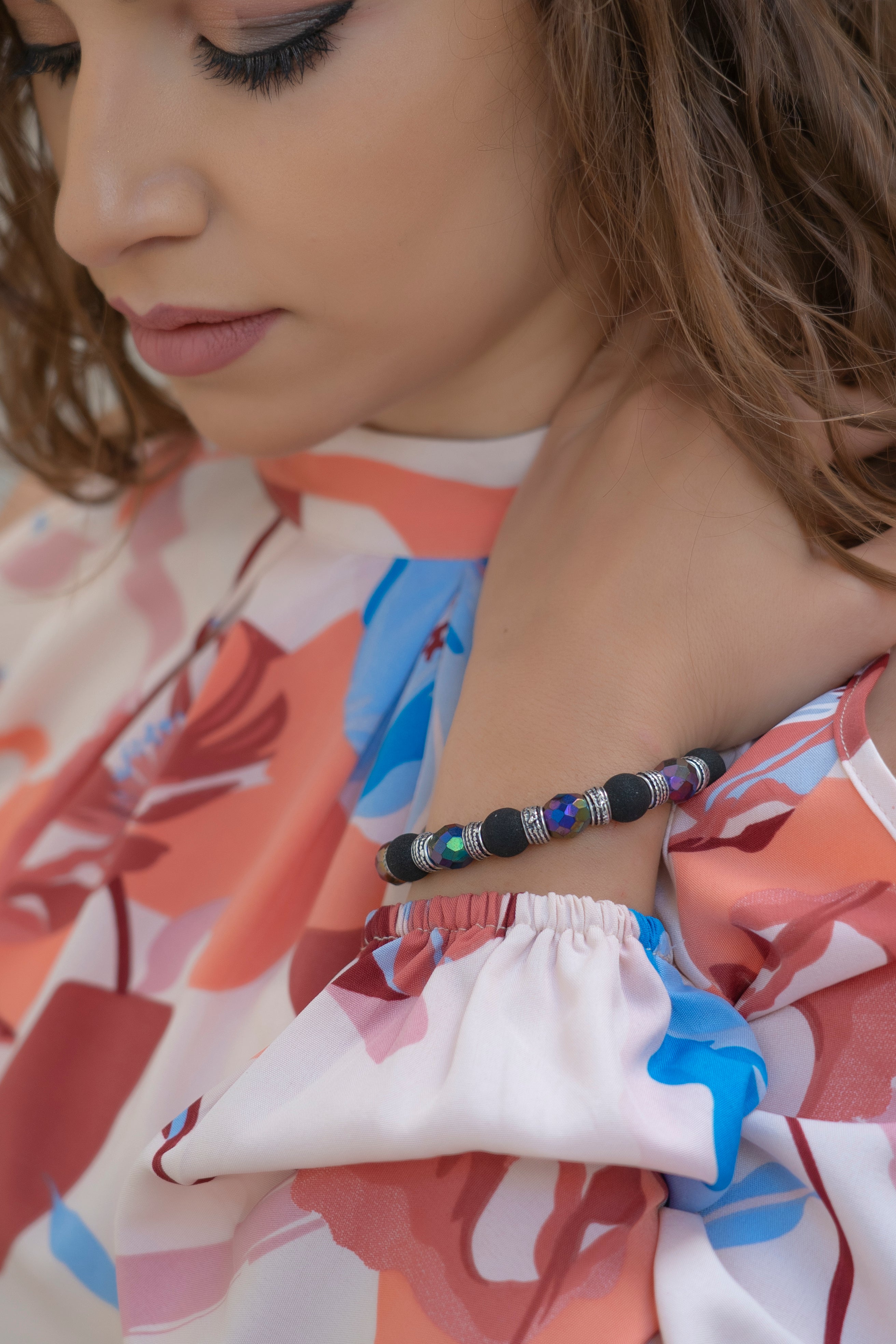 Bracciale Uomo Vetro di Murano e Pietra Lavica