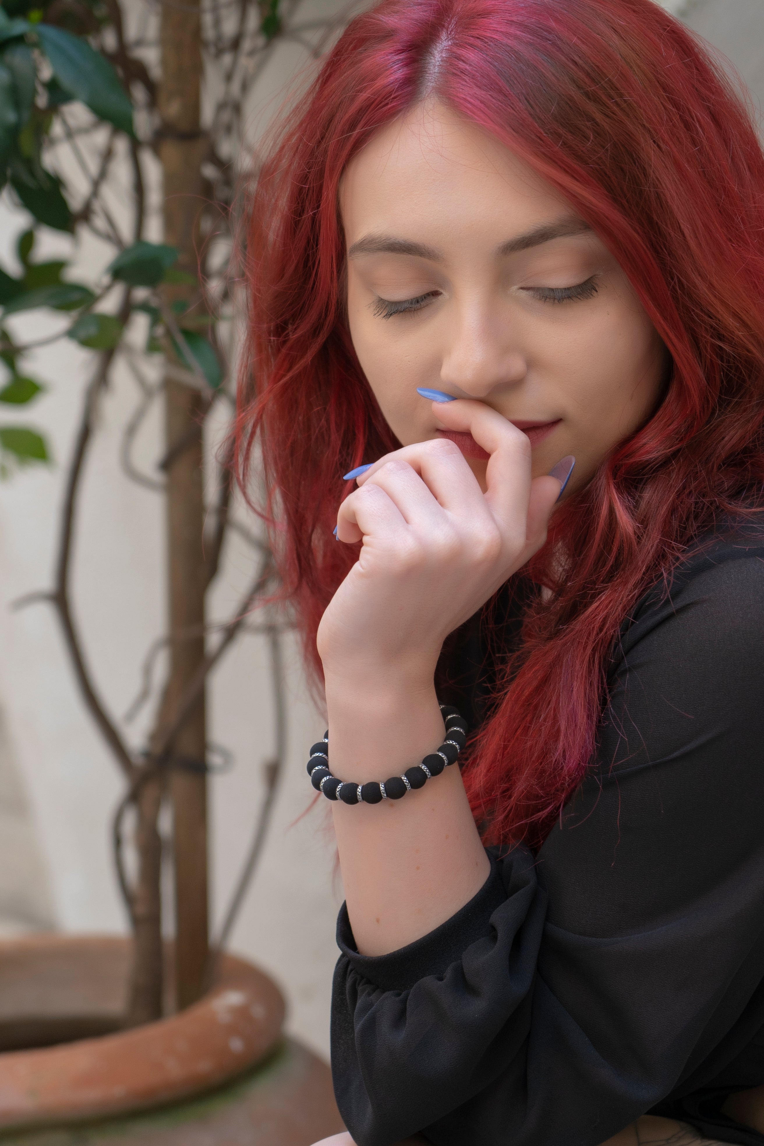 Bracciale Uomo Pietra Lavica Nero