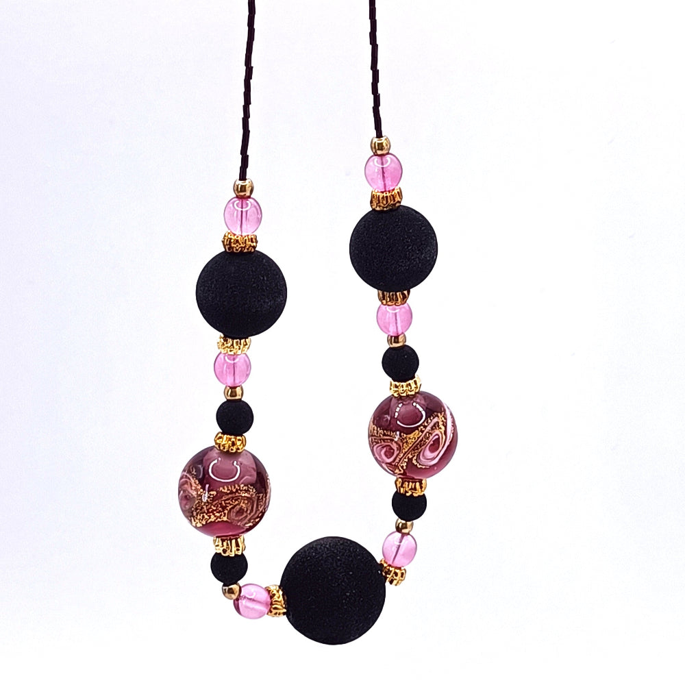 Collana Donna in vetro di Murano e Pietra LavicaRosa