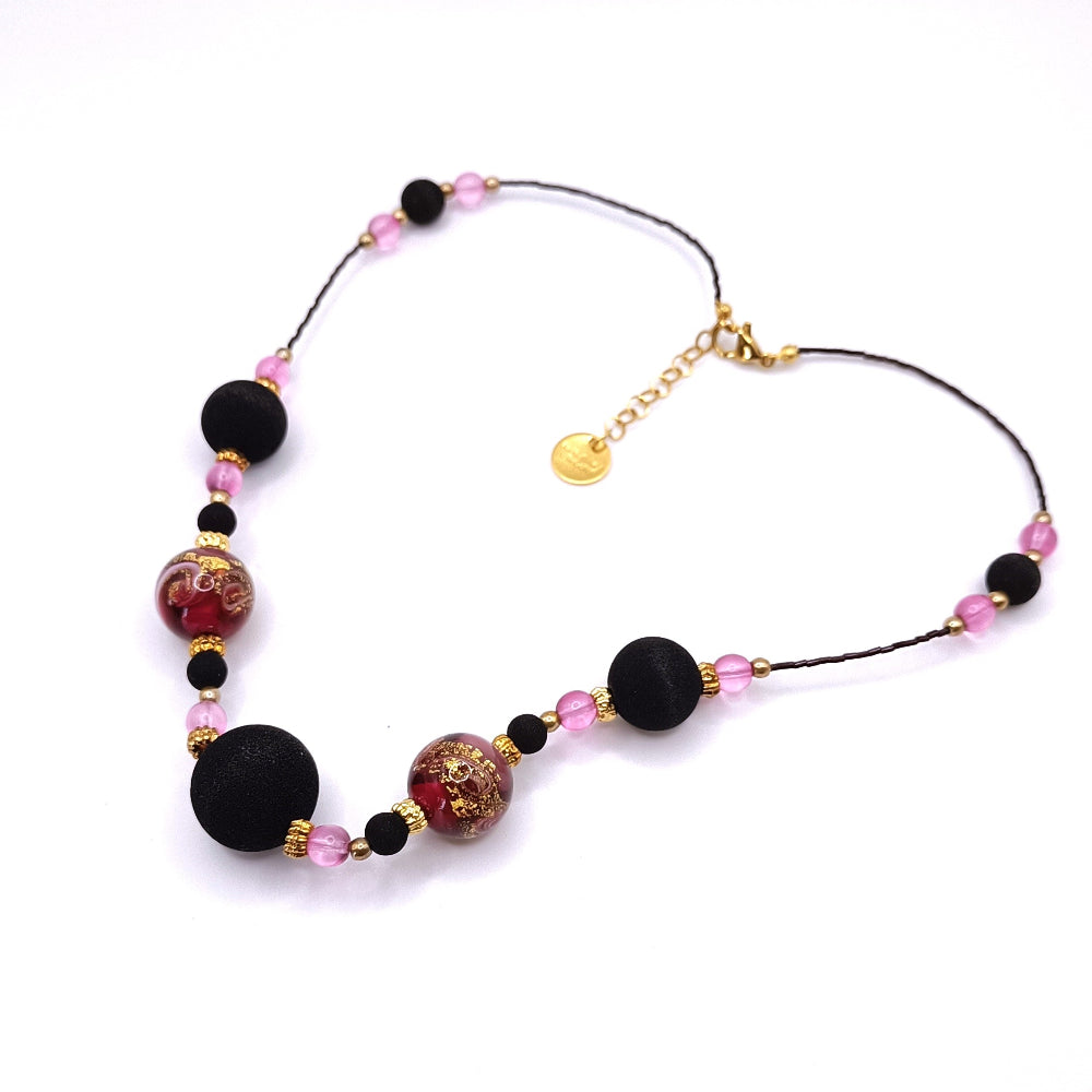 Collana Donna in vetro di Murano e Pietra LavicaRosa