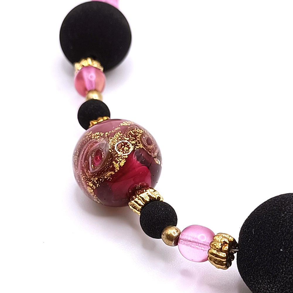 Collana Donna in vetro di Murano e Pietra LavicaRosa