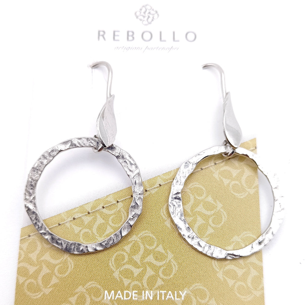 Orecchini Pendenti Argento 925 Cerchi Martellati