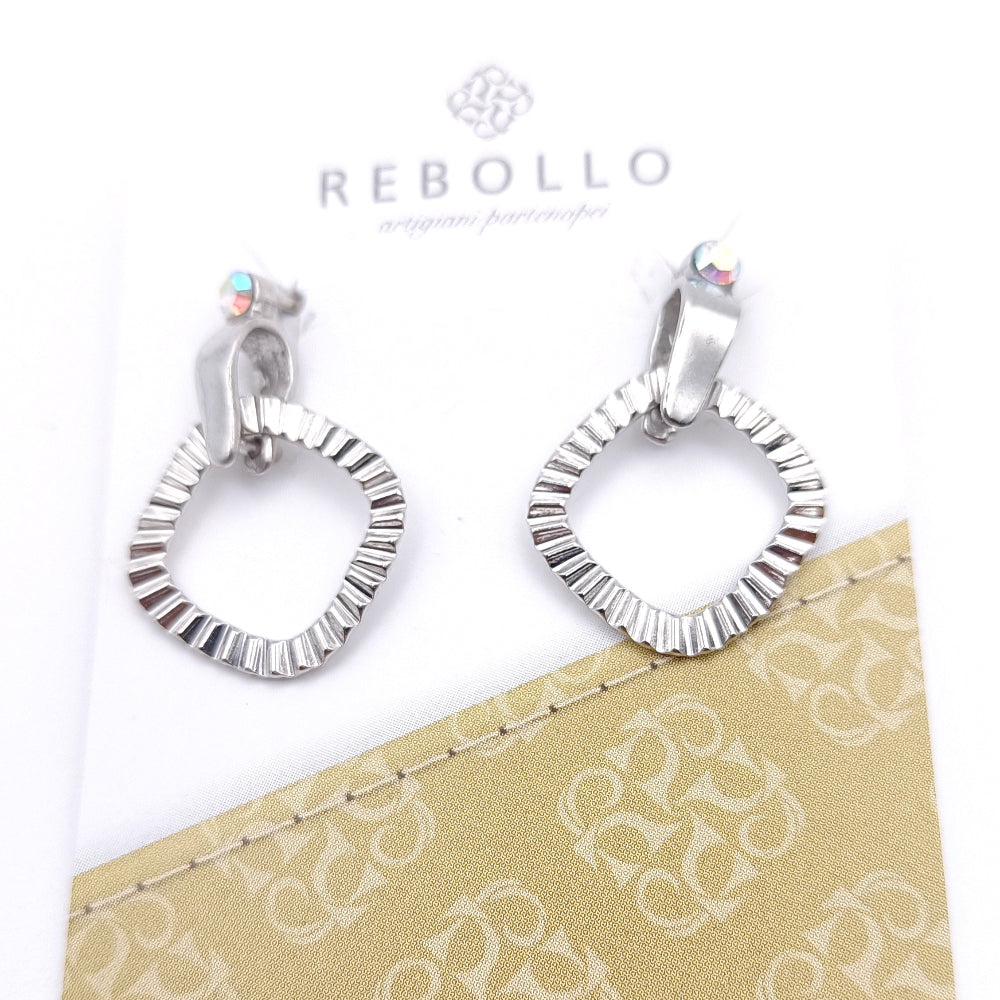 Orecchini Pendenti Argento 925 con Cerchi Martellati e Cristallo Swarovski