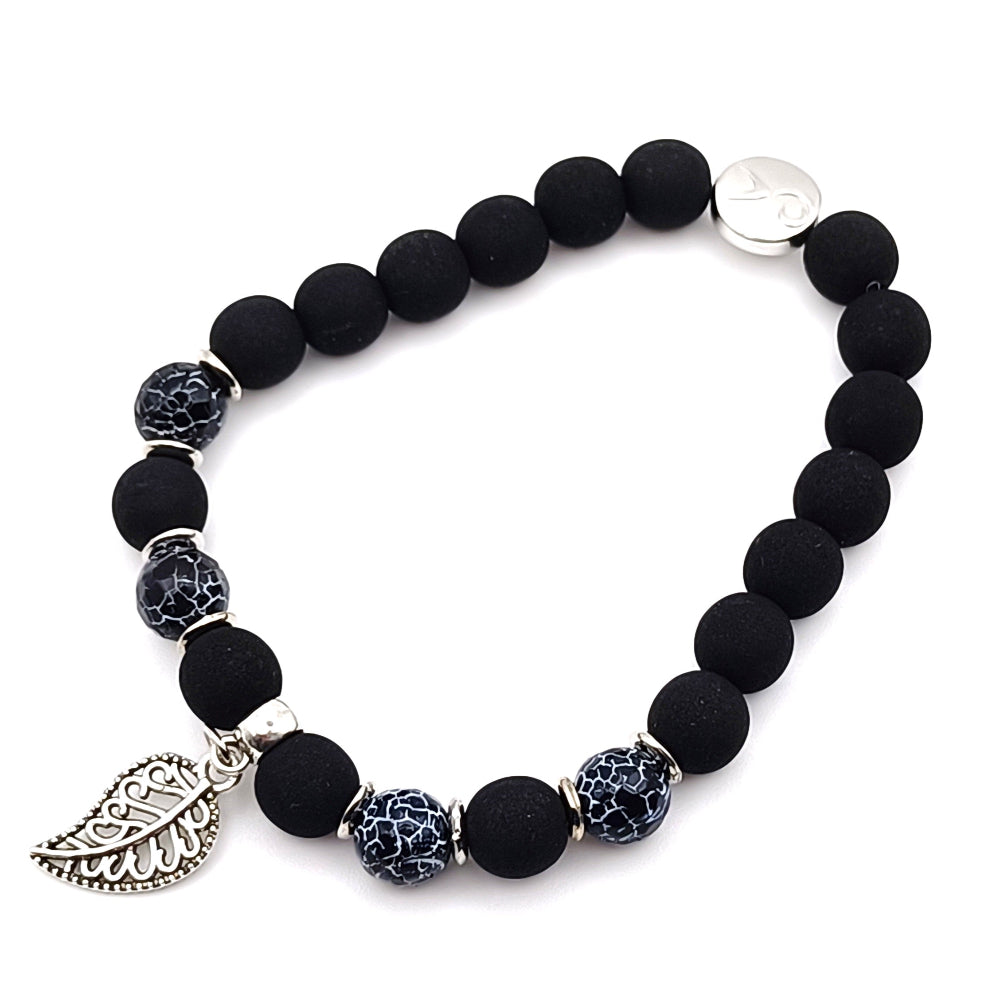 Bracciale Agata Nera e Blu screziata con Ciondolo Foglia - ungioielloperte