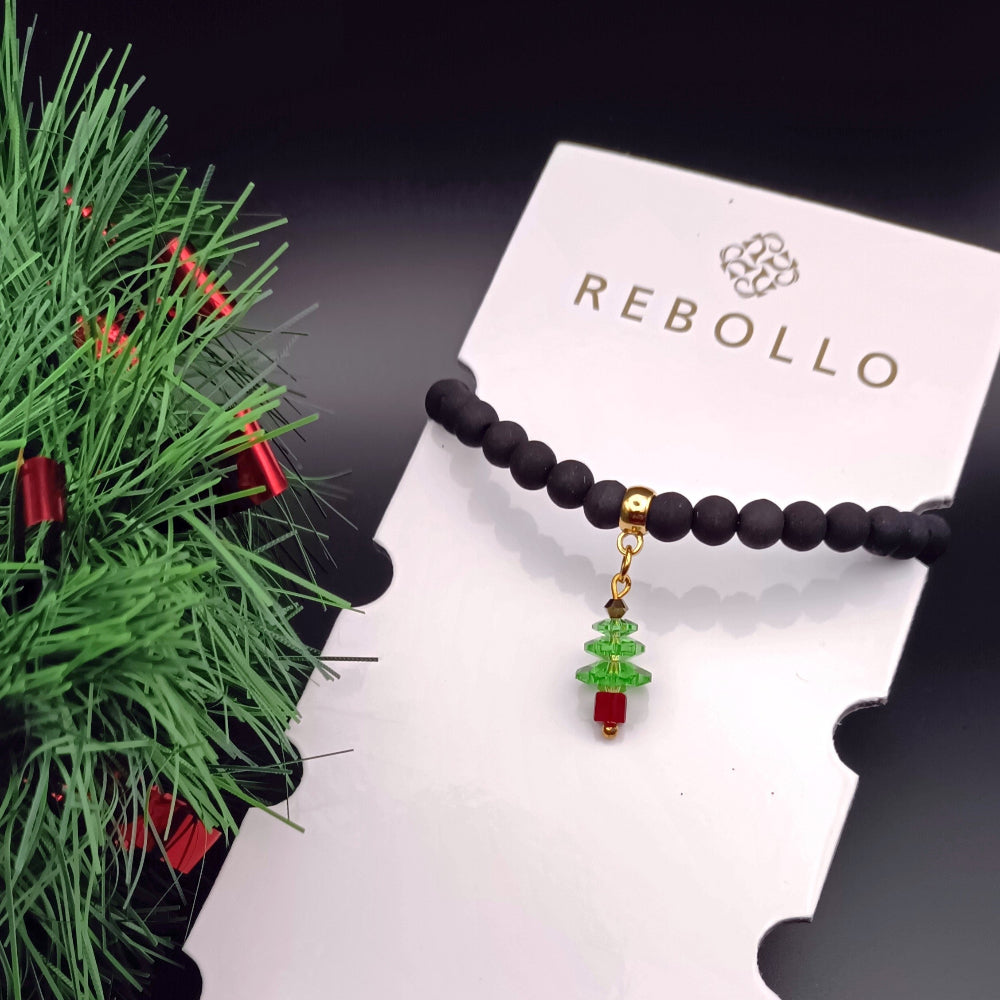 Bracciale natalizio in pietra lavica con ciondolo ad albero - ungioielloperte