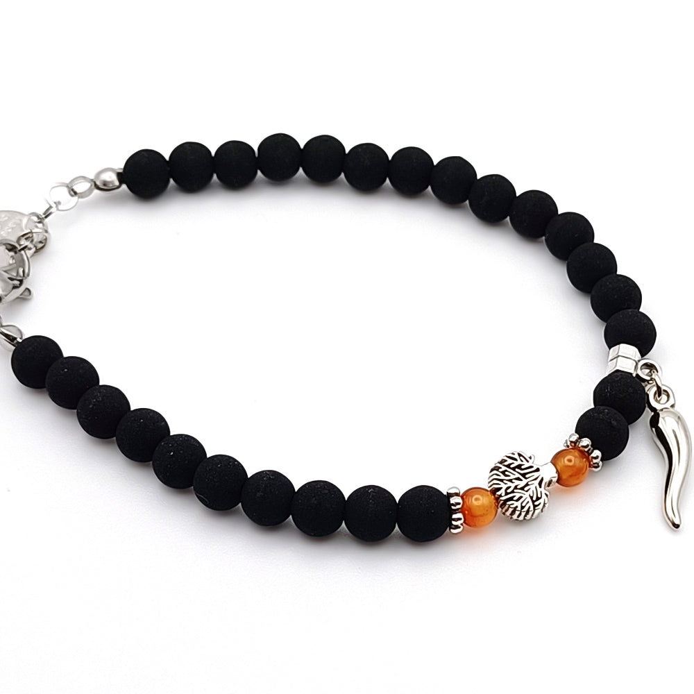 Bracciale pietra lavica arancione albero della vita e cornetto - ungioielloperte