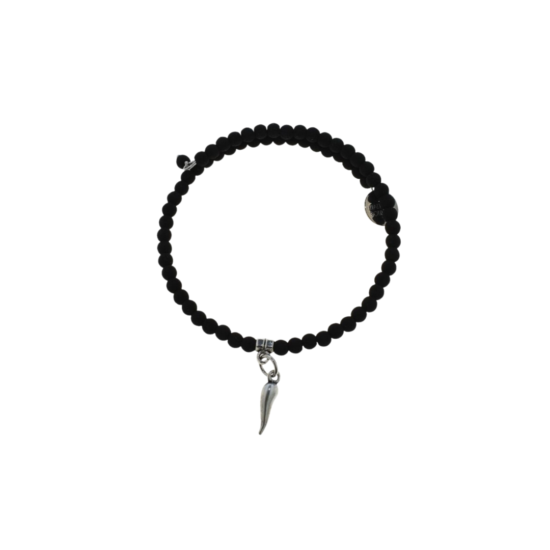 Bracciale elastico da uomo e da donna con pietra lavica e ciondolo a forma di cornetto by ungioielloperte