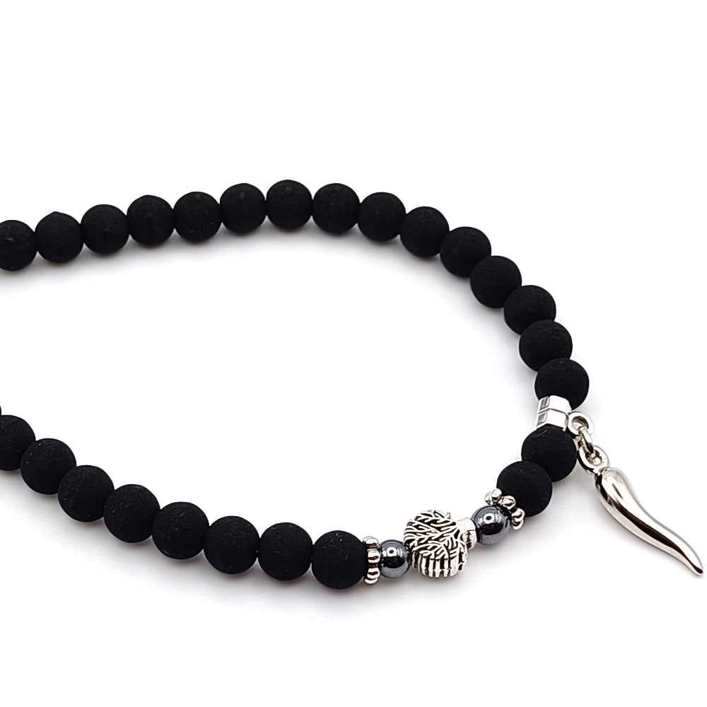 Bracciale pietra lavica grigio albero della vita e cornetto - ungioielloperte