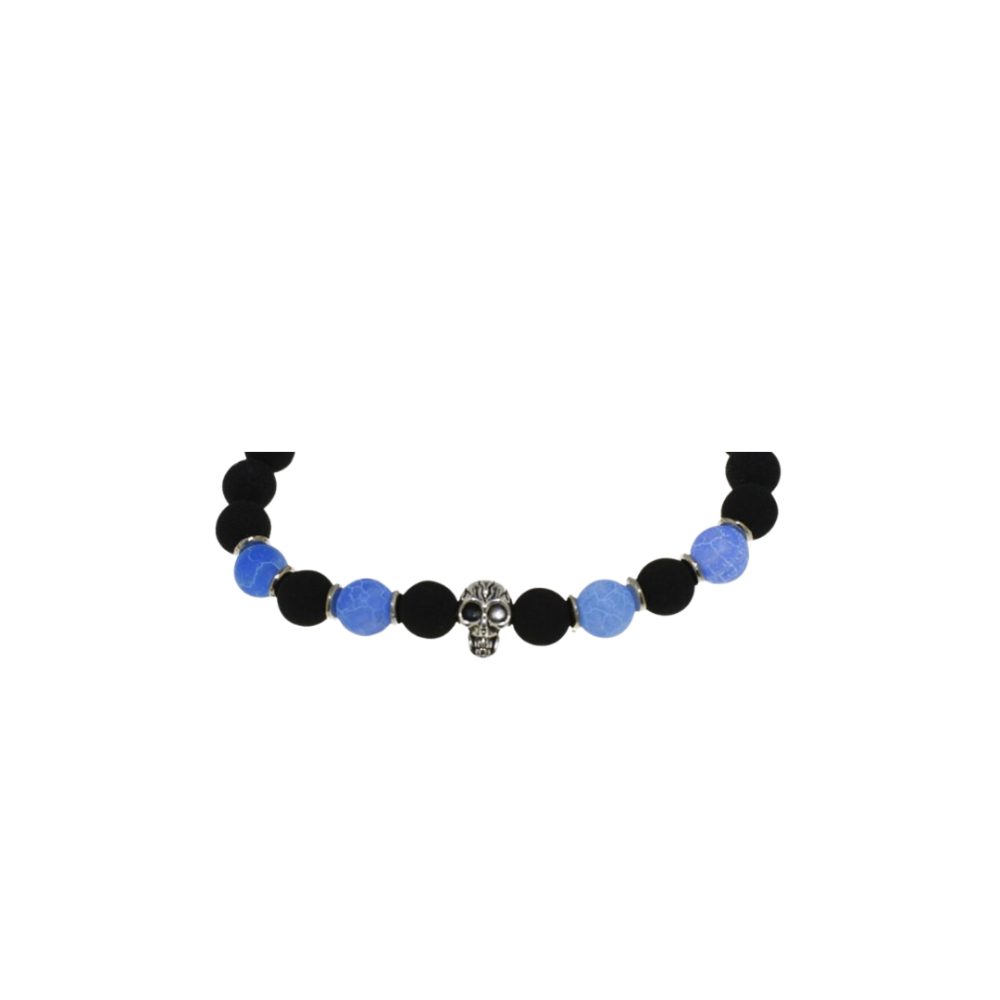 Bracciale unisex con teschio di ungioielloperte e perle in vetro e pietra lavica