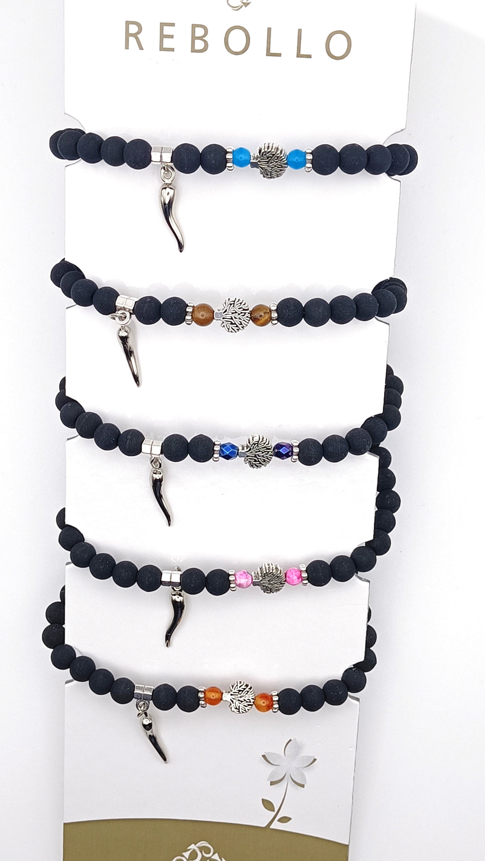 Collezione bracciali pietra lavica albero della vita e cornetto - ungioielloperte