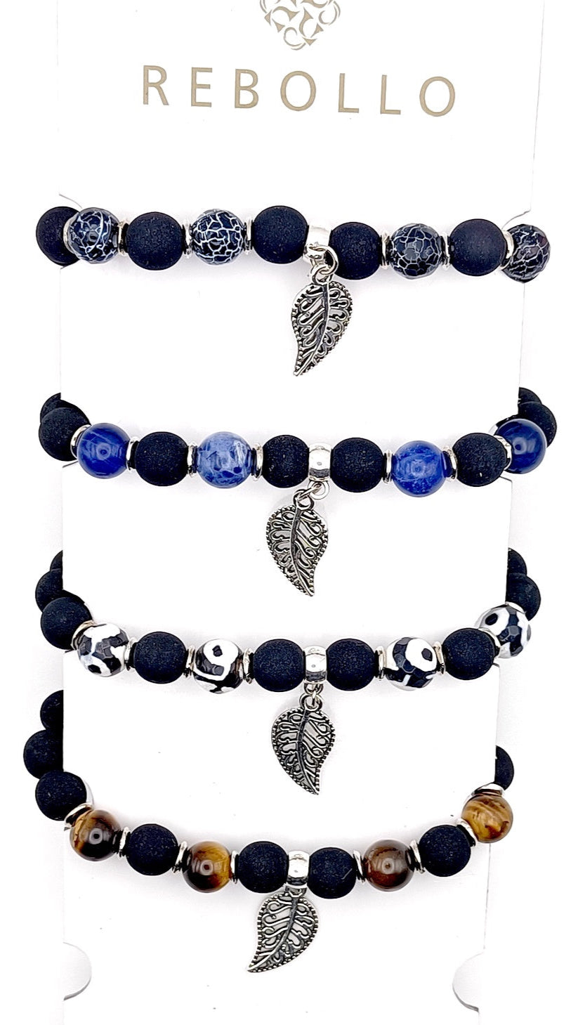 Set Bracciali Pietre Dure con Ciondolo Foglia - ungioielloperte