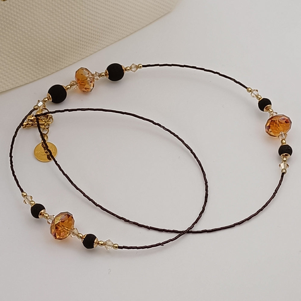 Collana con pietra lavica e perle vetro ambra - ungioielloperte