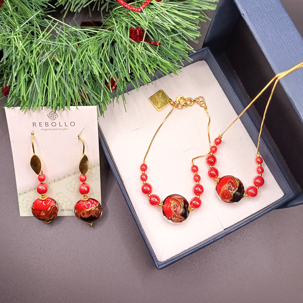 Set Parure rossa con vetro di Murano by ungioielloperte