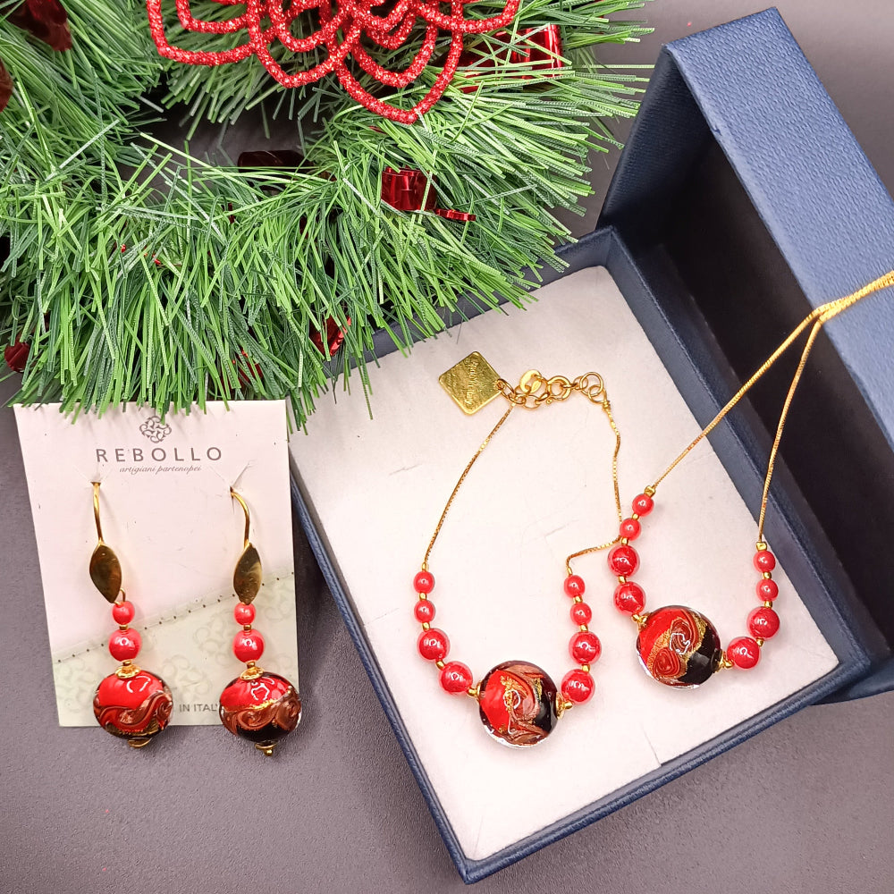 Set rossa di gioielli con vetro murano by ungioielloperte.com