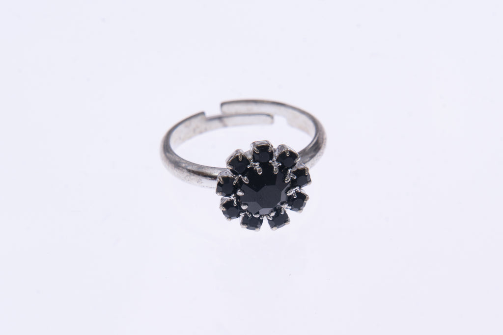 Anello a fiore con cristalli Swarovski neri su ungioielloperte.com