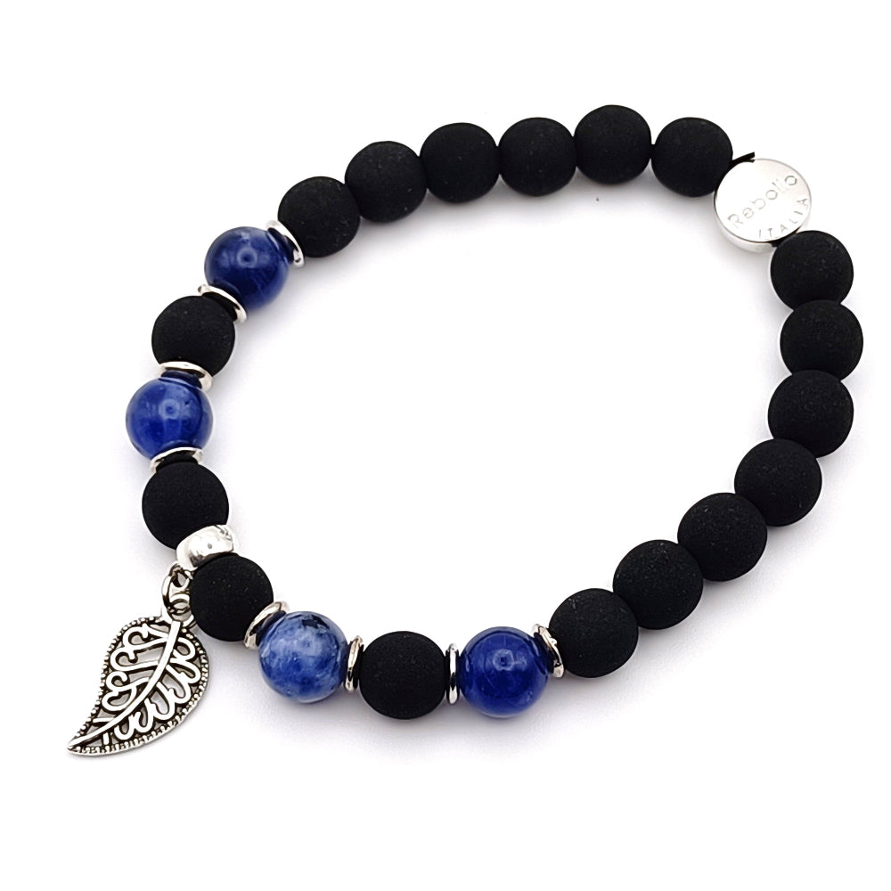 Bracciale Agata Blu con Ciondolo Foglia - ungioielloperte