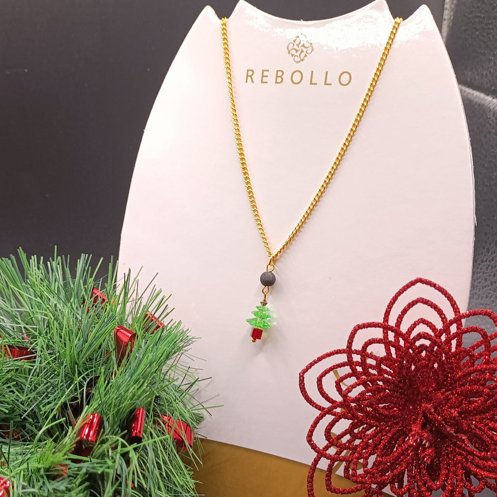 Collana natalizia con ciondolo ad albero verde e rosso - ungioielloperte