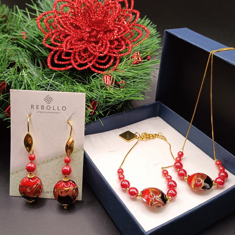 Parure con vetro di Murano rossi by ungioielloperte