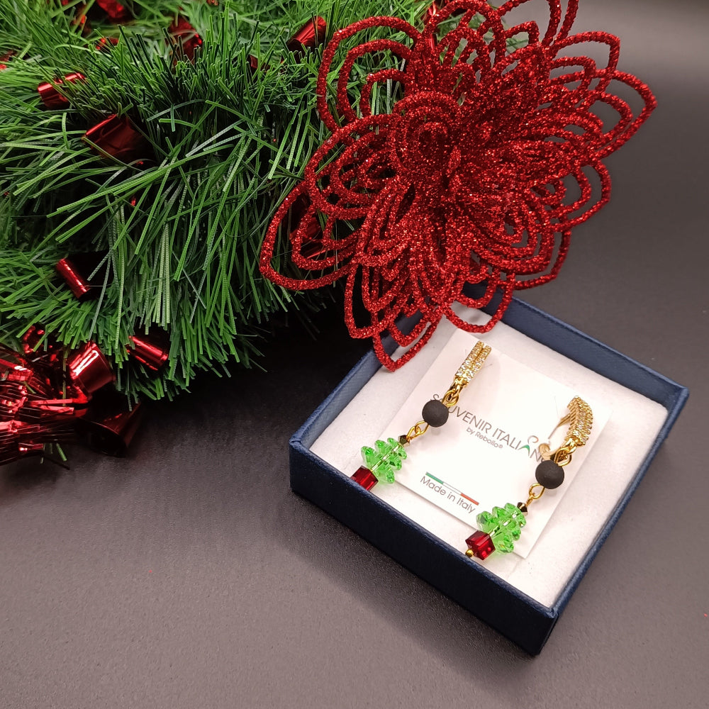 Orecchini pendenti natalizi con albero di Natale - ungioielloperte