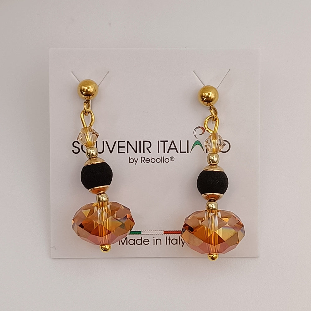 Orecchini con pietra lavica e perle vetro ambra - ungioielloperte