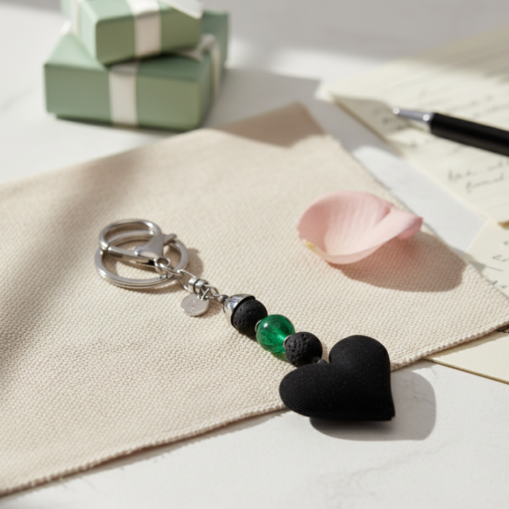 portachiavi-cuore-nero-pietra-verde-lava-romantico by Giamas