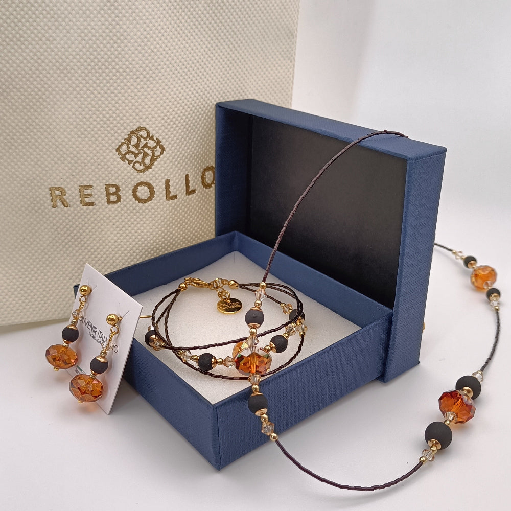 Set gioielli pietra lavica e vetro ambra - ungioielloperte